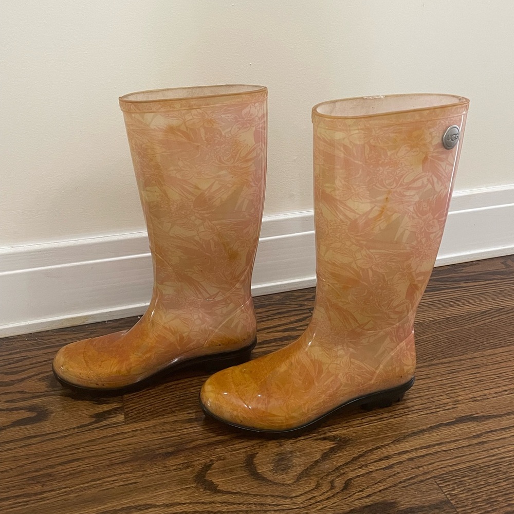Womens Ugg Australia Shaye Island Pink Floral Tall Rubber Rain Boots Size 7 M